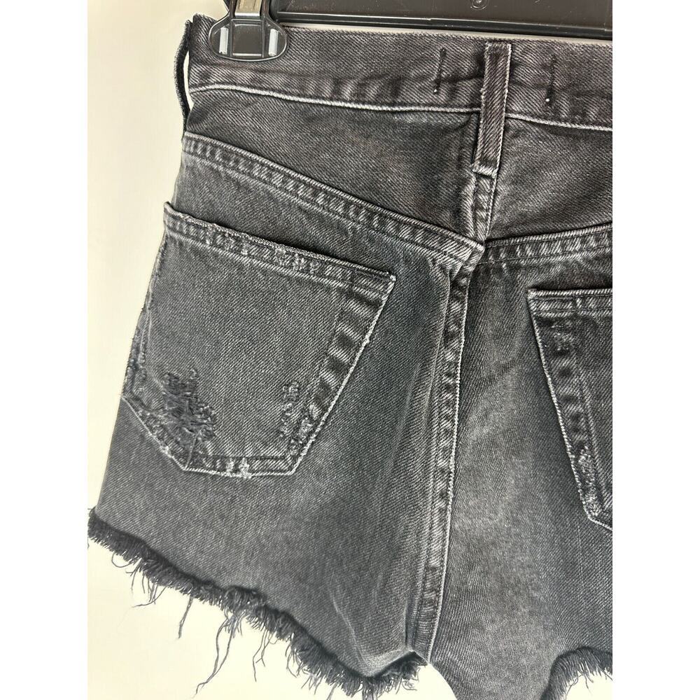 Agolde Parker Short Cut Off Raw Hem Distressed Shorts Button Fly Black Size 23 - Picture 10 of 13